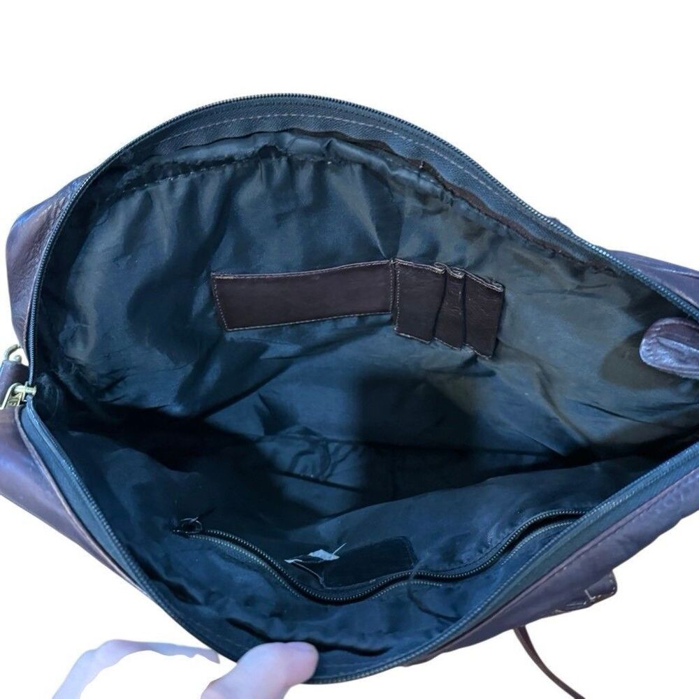 Frye Messenger Bag Leather Zip Work Briefcase in Brown Leather Distressed - Picture 10 of 15